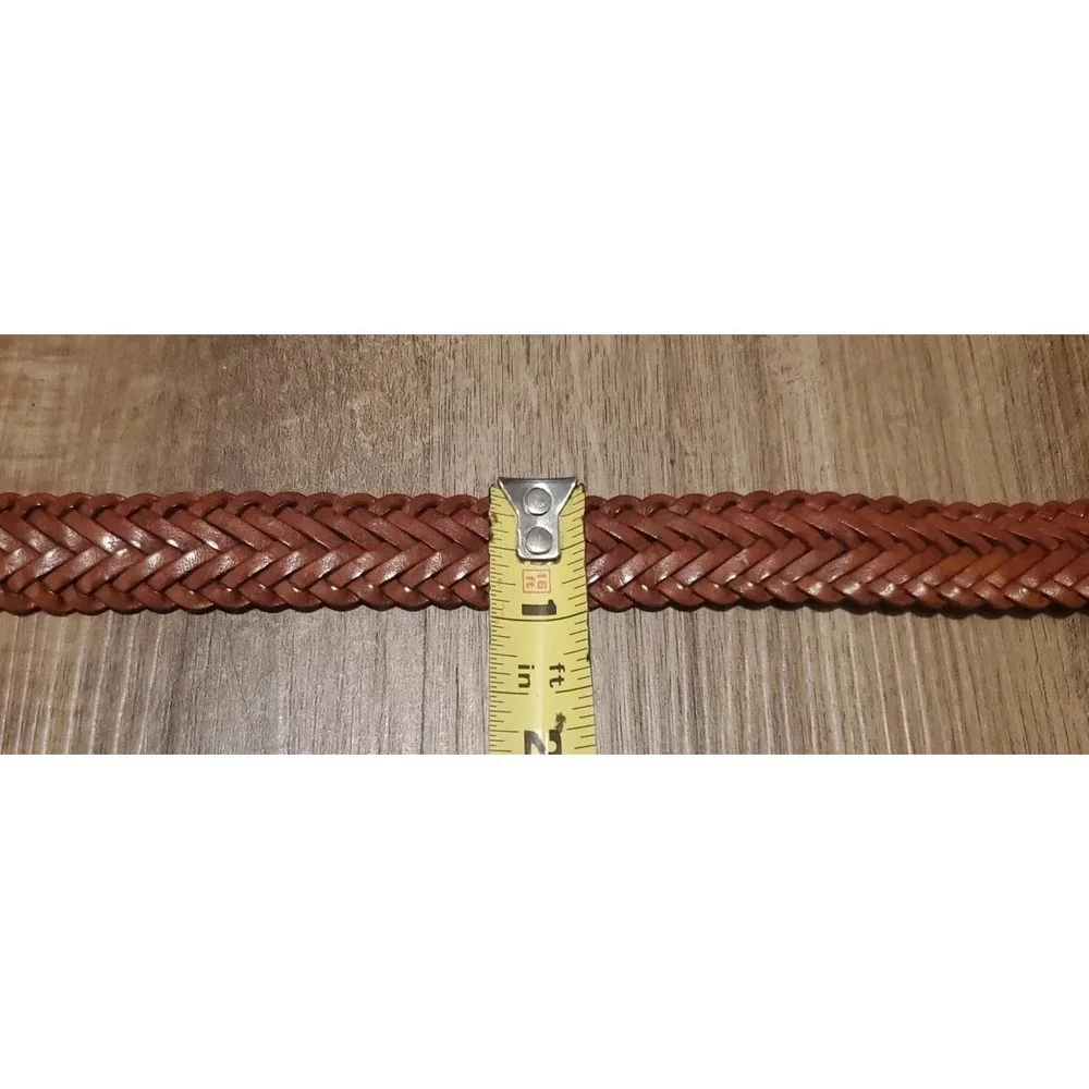 Anne Klein Women's Sz M/L Brown Braided‎ Leather Belt Reversable Silver Buckle